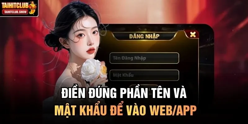 Điền đúng phần tên và mật khẩu để vào web/app